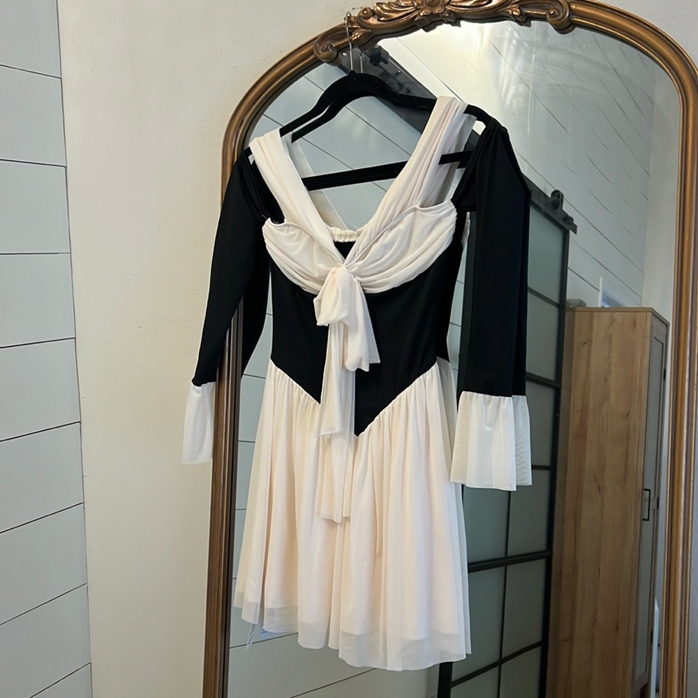 Black & Crème/White Chiffon Mini Dress